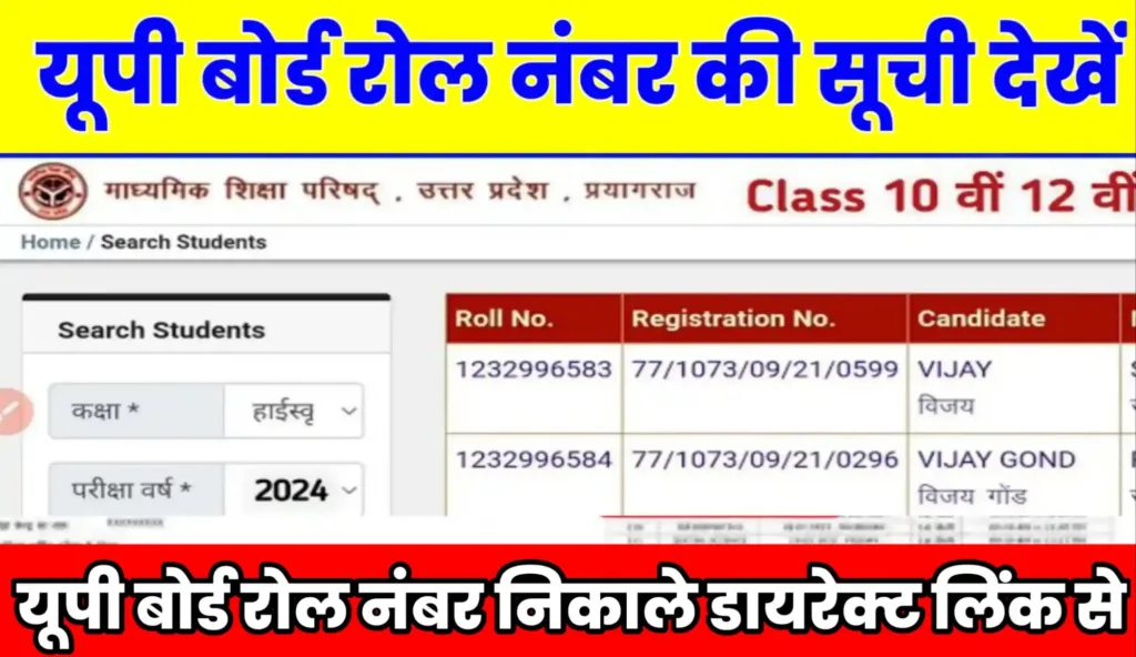 Up Board Roll Number 2024 Pdf List Kaise Download kare